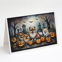 Load image into Gallery viewer, Pomeranian Spooky Halloween Greeting Cards -  Blank Note Cards – 8-Pack of Artist-Designed Cards with Envelopes