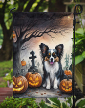 Load image into Gallery viewer, Papillon Spooky Halloween Garden Flag – Dog in Cemetery Scene
