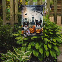 Load image into Gallery viewer, Papillon Spooky Halloween Garden Flag – Dog in Cemetery Scene