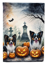 Load image into Gallery viewer, Papillon Spooky Halloween Garden Flag – Dog in Cemetery Scene