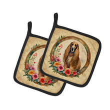Load image into Gallery viewer, Afghan Hound and Flowers Pot Holders - Set of 2 Decorative Kitchen Helpers | Made in the USA