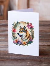Load image into Gallery viewer, Akita and Flowers Greeting Cards -  Blank Note Cards – 8-Pack of Artist-Designed Cards with Envelopes