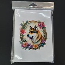 Load image into Gallery viewer, Akita and Flowers Greeting Cards -  Blank Note Cards – 8-Pack of Artist-Designed Cards with Envelopes