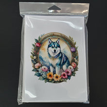 Load image into Gallery viewer, Alaskan Klee Kai and Flowers Greeting Cards -  Blank Note Cards – 8-Pack of Artist-Designed Cards with Envelopes