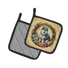 Load image into Gallery viewer, Alaskan Klee Kai and Flowers Pot Holders - Set of 2 Decorative Kitchen Helpers | Made in the USA