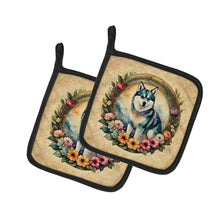 Load image into Gallery viewer, Alaskan Klee Kai and Flowers Pot Holders - Set of 2 Decorative Kitchen Helpers | Made in the USA