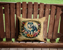 Load image into Gallery viewer, Alaskan Klee Kai and Flowers Throw Pillow - 14x14 Decorative Pillow – Art for Your Home &amp; Patio