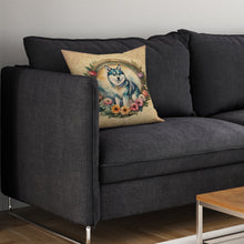 Load image into Gallery viewer, Alaskan Klee Kai and Flowers Throw Pillow - 14x14 Decorative Pillow – Art for Your Home &amp; Patio