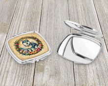 Load image into Gallery viewer, Alaskan Klee Kai and Flowers Compact Mirror – Stylish Purse Mirror with Artistic Covers