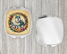Load image into Gallery viewer, Alaskan Klee Kai and Flowers Compact Mirror – Stylish Purse Mirror with Artistic Covers