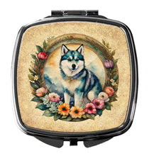 Load image into Gallery viewer, Alaskan Klee Kai and Flowers Compact Mirror – Stylish Purse Mirror with Artistic Covers