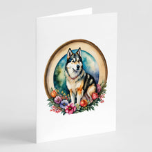 Load image into Gallery viewer, Alaskan Malamute and Flowers Greeting Cards -  Blank Note Cards – 8-Pack of Artist-Designed Cards with Envelopes