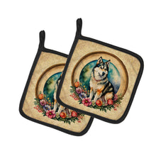 Load image into Gallery viewer, Alaskan Malamute and Flowers Pot Holders - Set of 2 Decorative Kitchen Helpers | Made in the USA