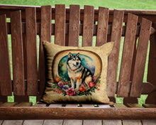 Load image into Gallery viewer, Alaskan Malamute and Flowers Throw Pillow - 14x14 Decorative Pillow – Art for Your Home &amp; Patio
