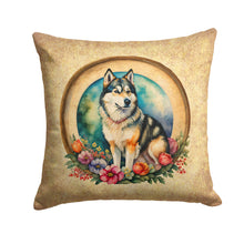 Load image into Gallery viewer, Alaskan Malamute and Flowers Throw Pillow - 14x14 Decorative Pillow – Art for Your Home &amp; Patio