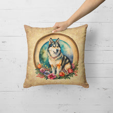 Load image into Gallery viewer, Alaskan Malamute and Flowers Fabric Decorative Pillow