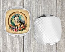 Load image into Gallery viewer, Alaskan Malamute and Flowers Compact Mirror – Stylish Purse Mirror with Artistic Covers