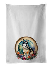 Load image into Gallery viewer, Alaskan Malamute and Flowers Kitchen Towel Set of 2