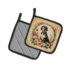 Load image into Gallery viewer, American English Coonhound and Flowers Pot Holders - Set of 2 Decorative Kitchen Helpers | Made in the USA