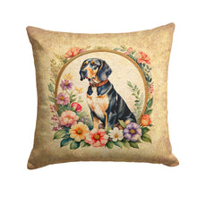 Load image into Gallery viewer, American English Coonhound and Flowers Throw Pillow - 14x14 Decorative Pillow – Art for Your Home &amp; Patio