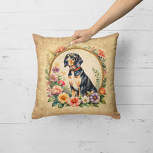 Load image into Gallery viewer, American English Coonhound and Flowers Fabric Decorative Pillow