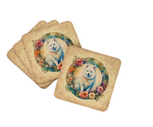 Load image into Gallery viewer, American Eskimo and Flowers Coasters - Set of 4 Lightweight Foam, Absorbent Drink Coasters