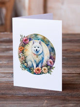 Load image into Gallery viewer, American Eskimo and Flowers Greeting Cards -  Blank Note Cards – 8-Pack of Artist-Designed Cards with Envelopes