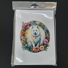 Load image into Gallery viewer, American Eskimo and Flowers Greeting Cards -  Blank Note Cards – 8-Pack of Artist-Designed Cards with Envelopes