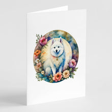 Load image into Gallery viewer, American Eskimo and Flowers Greeting Cards -  Blank Note Cards – 8-Pack of Artist-Designed Cards with Envelopes