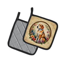 Load image into Gallery viewer, American Foxhound and Flowers Pot Holders - Set of 2 Decorative Kitchen Helpers | Made in the USA