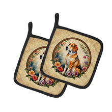 Load image into Gallery viewer, American Foxhound and Flowers Pot Holders - Set of 2 Decorative Kitchen Helpers | Made in the USA