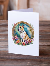 Load image into Gallery viewer, American Staffordshire Terrier and Flowers Greeting Cards -  Blank Note Cards – 8-Pack of Artist-Designed Cards with Envelopes