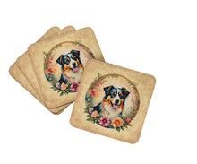 Load image into Gallery viewer, Australian Shepherd and Flowers Coasters - Set of 4 Lightweight Foam, Absorbent Drink Coasters