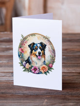 Load image into Gallery viewer, Australian Shepherd and Flowers Greeting Cards -  Blank Note Cards – 8-Pack of Artist-Designed Cards with Envelopes