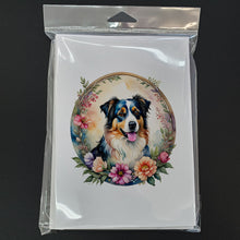 Load image into Gallery viewer, Australian Shepherd and Flowers Greeting Cards -  Blank Note Cards – 8-Pack of Artist-Designed Cards with Envelopes