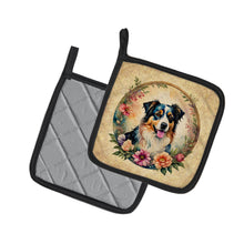 Load image into Gallery viewer, Australian Shepherd and Flowers Pot Holders - Set of 2 Decorative Kitchen Helpers | Made in the USA