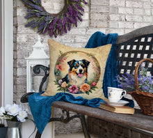 Load image into Gallery viewer, Australian Shepherd and Flowers Fabric Decorative Pillow