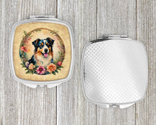Load image into Gallery viewer, Australian Shepherd and Flowers Compact Mirror – Stylish Purse Mirror with Artistic Covers