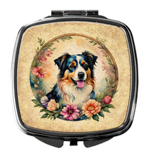 Load image into Gallery viewer, Australian Shepherd and Flowers Compact Mirror – Stylish Purse Mirror with Artistic Covers