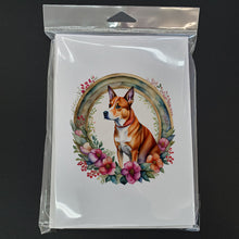 Load image into Gallery viewer, Basenji and Flowers Greeting Cards -  Blank Note Cards – 8-Pack of Artist-Designed Cards with Envelopes