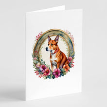 Load image into Gallery viewer, Basenji and Flowers Greeting Cards -  Blank Note Cards – 8-Pack of Artist-Designed Cards with Envelopes