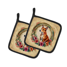 Load image into Gallery viewer, Basenji and Flowers Pot Holders - Set of 2 Decorative Kitchen Helpers | Made in the USA