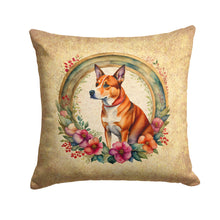 Load image into Gallery viewer, Basenji and Flowers Fabric Decorative Pillow