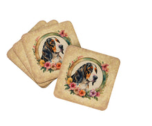 Load image into Gallery viewer, Basset Hound and Flowers Coasters - Set of 4 Lightweight Foam, Absorbent Drink Coasters
