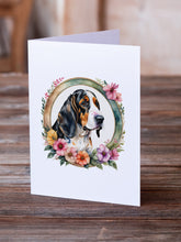 Load image into Gallery viewer, Basset Hound and Flowers Greeting Cards -  Blank Note Cards – 8-Pack of Artist-Designed Cards with Envelopes