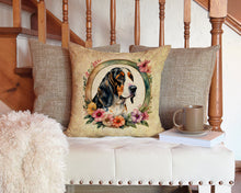 Load image into Gallery viewer, Basset Hound and Flowers Throw Pillow - 14x14 Decorative Pillow – Art for Your Home &amp; Patio