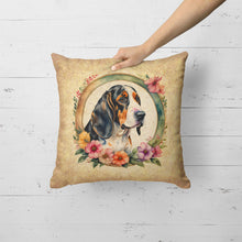 Load image into Gallery viewer, Basset Hound and Flowers Fabric Decorative Pillow