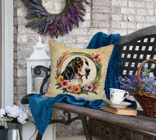 Load image into Gallery viewer, Basset Hound and Flowers Fabric Decorative Pillow