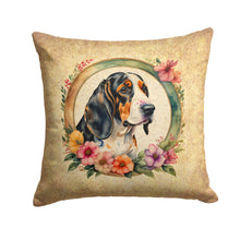 Load image into Gallery viewer, Basset Hound and Flowers Fabric Decorative Pillow