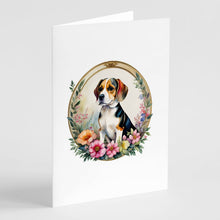 Load image into Gallery viewer, Beagle and Flowers Greeting Cards -  Blank Note Cards – 8-Pack of Artist-Designed Cards with Envelopes